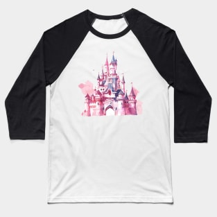 Watercolor Pink Castle Magical Princess Castle Magic Kingdom Baseball T-Shirt